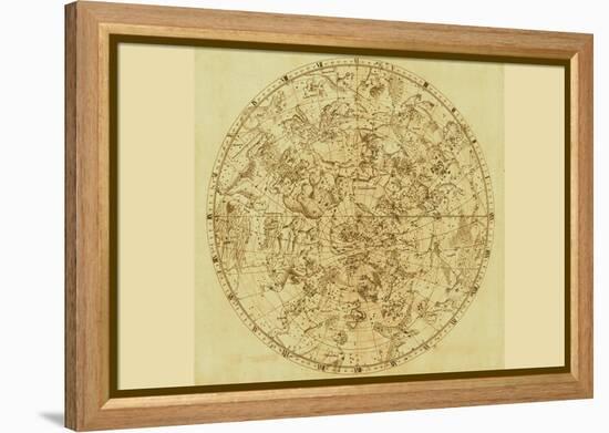 Celestial Map of the Mythological Heavens with Zodiacal Characters-Sir John Flamsteed-Framed Stretched Canvas