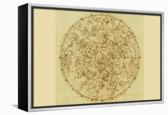 Celestial Map of the Mythological Heavens with Zodiacal Characters-Sir John Flamsteed-Framed Stretched Canvas