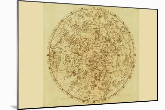 Celestial Map of the Mythological Heavens with Zodiacal Characters-Sir John Flamsteed-Mounted Art Print