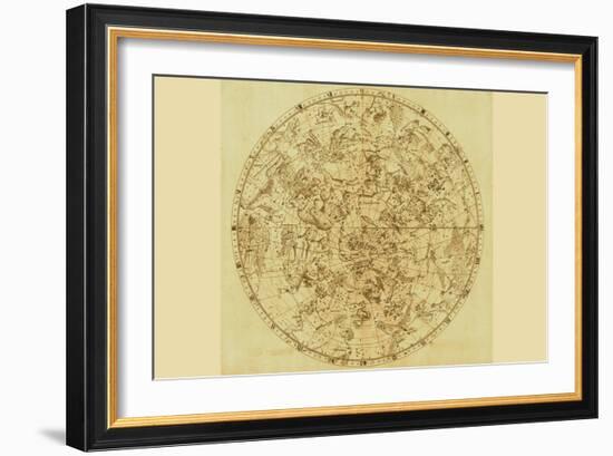 Celestial Map of the Mythological Heavens with Zodiacal Characters-Sir John Flamsteed-Framed Art Print