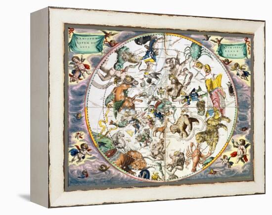 Celestial planisphere showing the signs of the zodiac, 1660-1661-Andreas Cellarius-Framed Premier Image Canvas