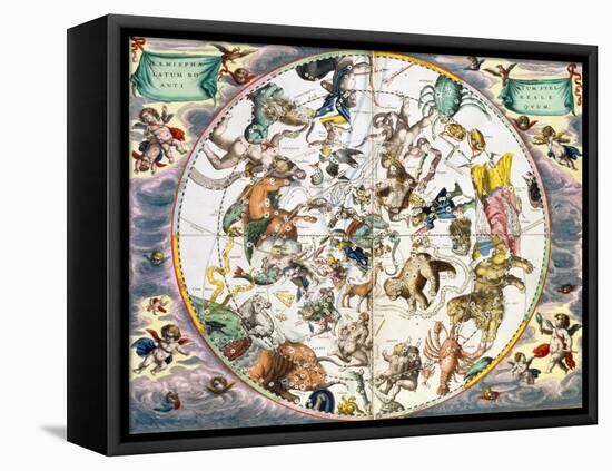 Celestial planisphere showing the signs of the zodiac, 1660-1661-Andreas Cellarius-Framed Premier Image Canvas