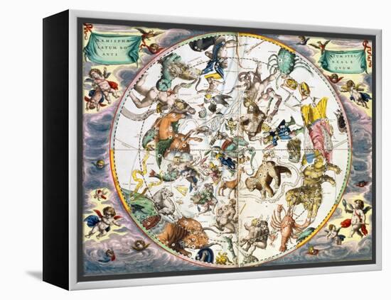 Celestial planisphere showing the signs of the zodiac, 1660-1661-Andreas Cellarius-Framed Premier Image Canvas