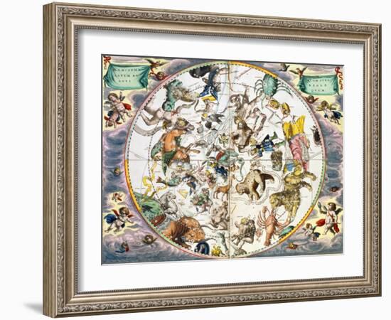 Celestial planisphere showing the signs of the zodiac, 1660-1661-Andreas Cellarius-Framed Giclee Print