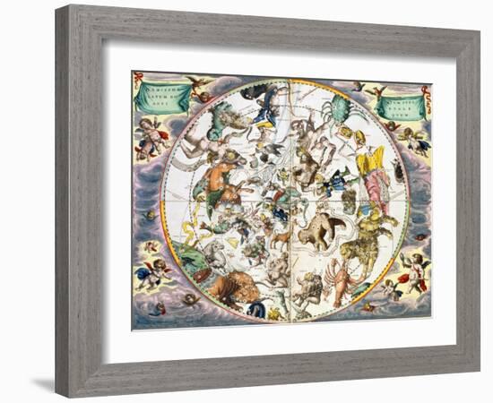 Celestial planisphere showing the signs of the zodiac, 1660-1661-Andreas Cellarius-Framed Giclee Print