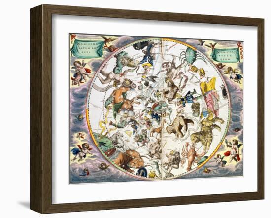 Celestial planisphere showing the signs of the zodiac, 1660-1661-Andreas Cellarius-Framed Giclee Print