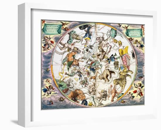 Celestial planisphere showing the signs of the zodiac, 1660-1661-Andreas Cellarius-Framed Giclee Print