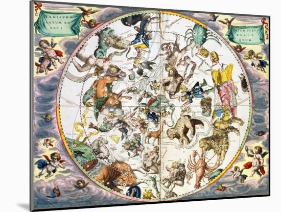Celestial planisphere showing the signs of the zodiac, 1660-1661-Andreas Cellarius-Mounted Giclee Print