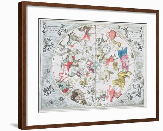 Celestial Planisphere Showing Zodiac Signs, from 'The Celestial Atlas, or The Harmony of Universe'-Andreas Cellarius-Framed Giclee Print