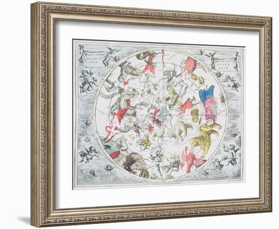 Celestial Planisphere Showing Zodiac Signs, from 'The Celestial Atlas, or The Harmony of Universe'-Andreas Cellarius-Framed Giclee Print