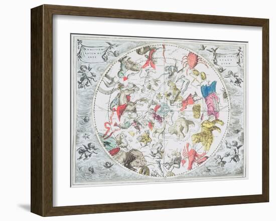 Celestial Planisphere Showing Zodiac Signs, from 'The Celestial Atlas, or The Harmony of Universe'-Andreas Cellarius-Framed Giclee Print