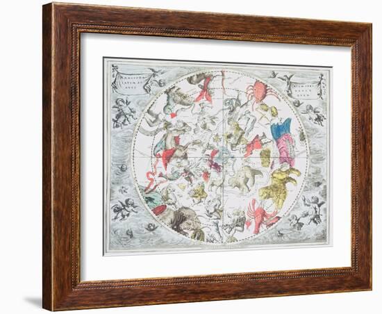 Celestial Planisphere Showing Zodiac Signs, from 'The Celestial Atlas, or The Harmony of Universe'-Andreas Cellarius-Framed Giclee Print