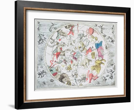 Celestial Planisphere Showing Zodiac Signs, from 'The Celestial Atlas, or The Harmony of Universe'-Andreas Cellarius-Framed Giclee Print