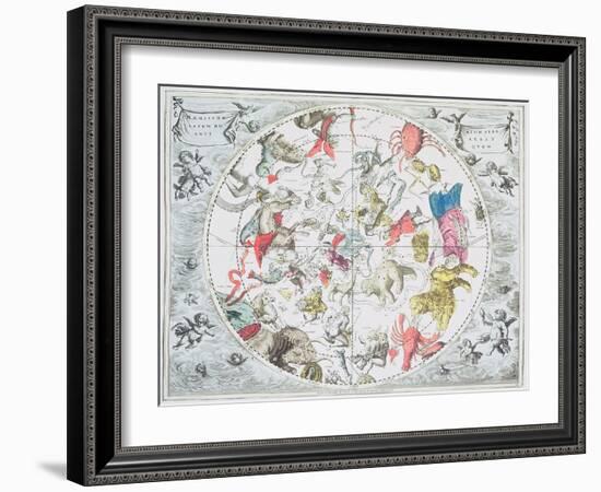 Celestial Planisphere Showing Zodiac Signs, from 'The Celestial Atlas, or The Harmony of Universe'-Andreas Cellarius-Framed Giclee Print