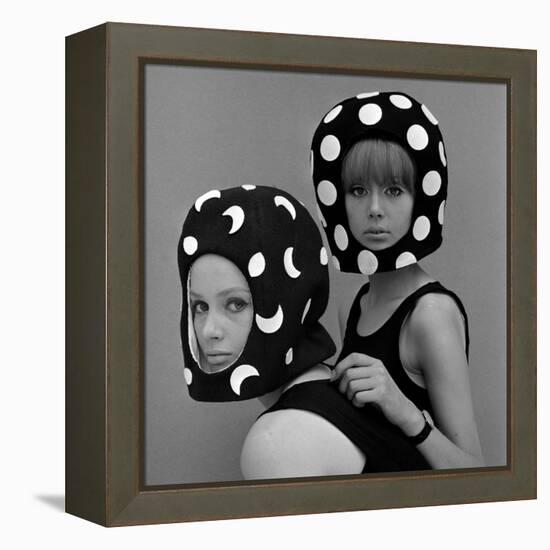 Celia Hammond and Patty Boyd in Edward Mann Dots and Moons Helmets, 1965-John French-Framed Premier Image Canvas