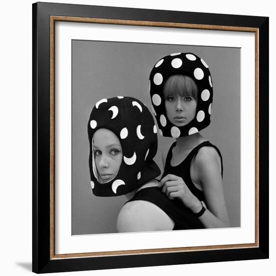 Celia Hammond and Patty Boyd in Edward Mann Dots and Moons Helmets, 1965-John French-Framed Giclee Print