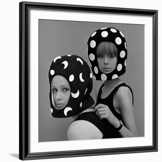 Celia Hammond and Patty Boyd in Edward Mann Dots and Moons Helmets, 1965-John French-Framed Giclee Print