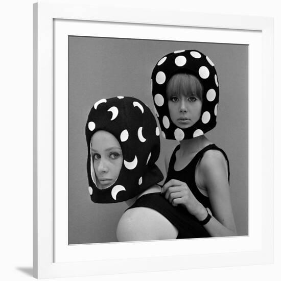 Celia Hammond and Patty Boyd in Edward Mann Dots and Moons Helmets, 1965-John French-Framed Giclee Print