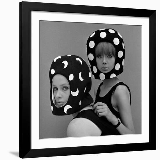 Celia Hammond and Patty Boyd in Edward Mann Dots and Moons Helmets, 1965-John French-Framed Giclee Print