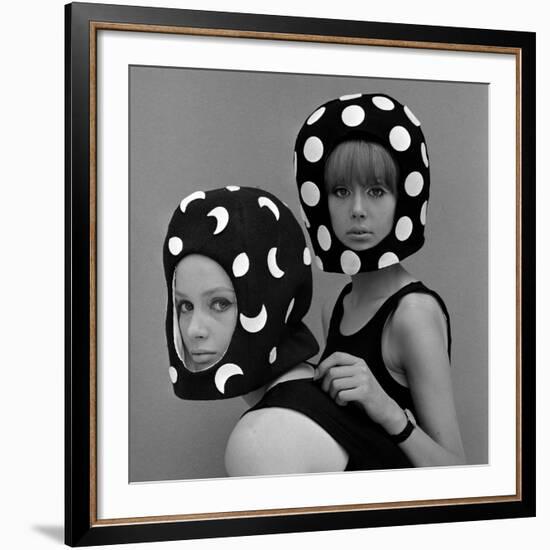 Celia Hammond and Patty Boyd in Edward Mann Dots and Moons Helmets, 1965-John French-Framed Giclee Print