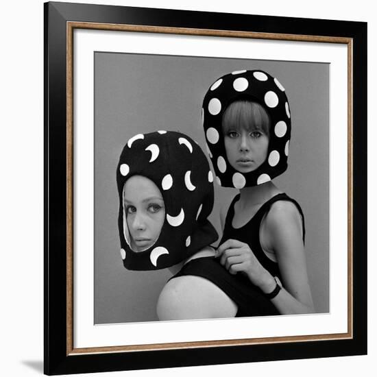 Celia Hammond and Patty Boyd in Edward Mann Dots and Moons Helmets, 1965-John French-Framed Giclee Print