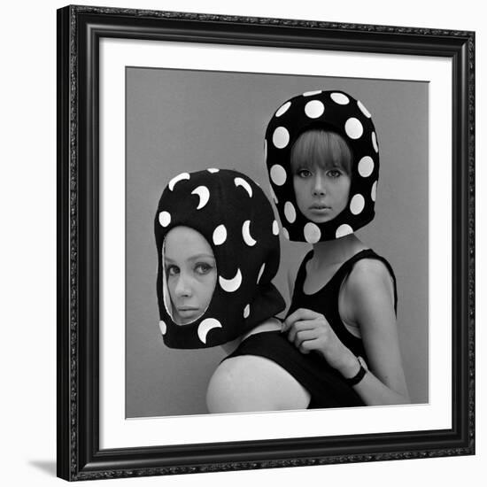 Celia Hammond and Patty Boyd in Edward Mann Dots and Moons Helmets, 1965-John French-Framed Giclee Print