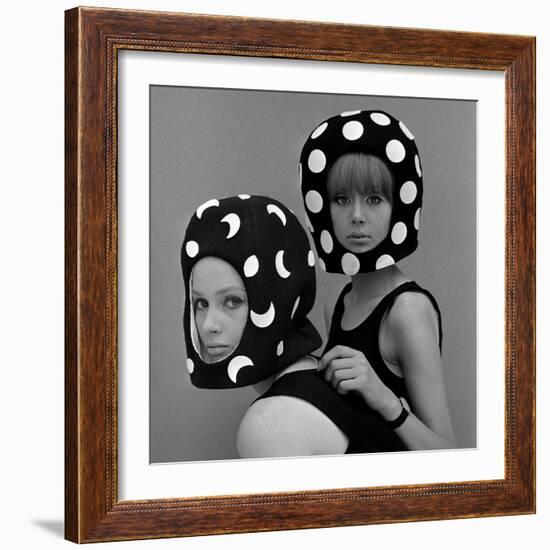 Celia Hammond and Patty Boyd in Edward Mann Dots and Moons Helmets, 1965-John French-Framed Giclee Print