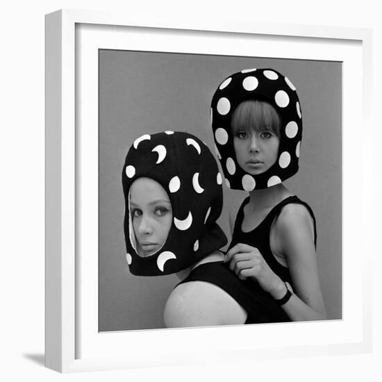 Celia Hammond and Patty Boyd in Edward Mann Dots and Moons Helmets, 1965-John French-Framed Giclee Print