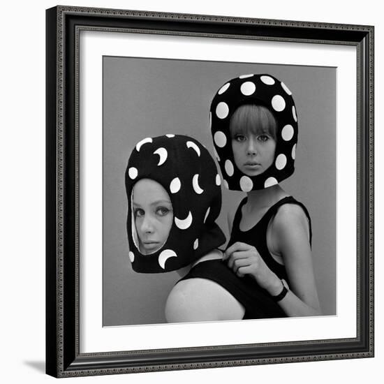 Celia Hammond and Patty Boyd in Edward Mann Dots and Moons Helmets, 1965-John French-Framed Giclee Print