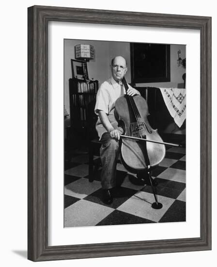 Cellist Pablo Casals at His Home-null-Framed Premium Photographic Print