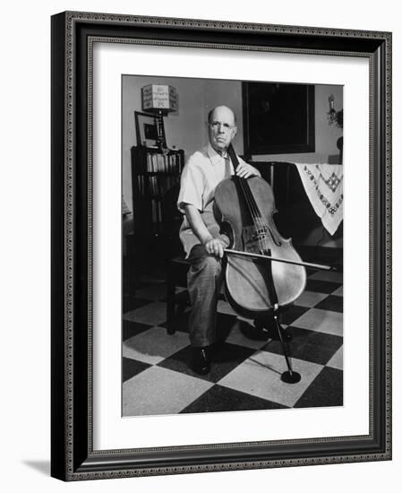 Cellist Pablo Casals at His Home-null-Framed Premium Photographic Print