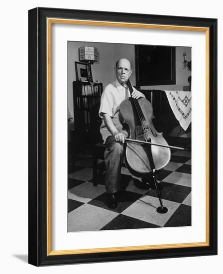 Cellist Pablo Casals at His Home-null-Framed Premium Photographic Print