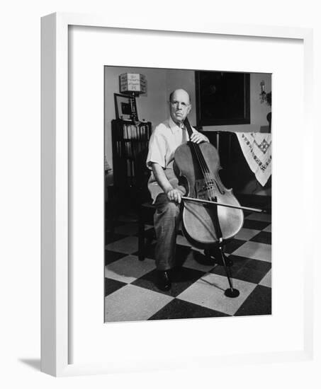 Cellist Pablo Casals at His Home-null-Framed Premium Photographic Print