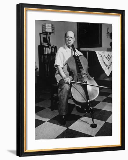 Cellist Pablo Casals at His Home-null-Framed Premium Photographic Print