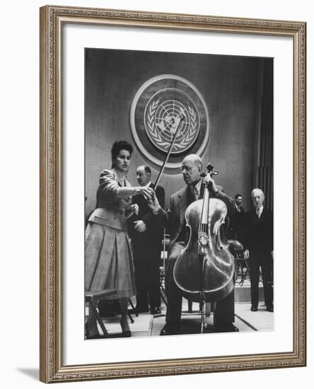 Cellist Pablo Casals Playing a Concert at the Un-null-Framed Premium Photographic Print