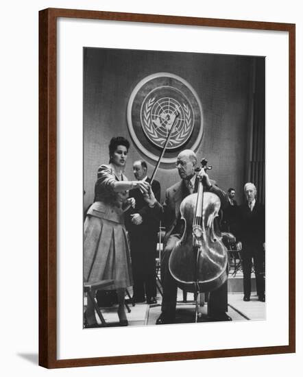 Cellist Pablo Casals Playing a Concert at the Un-null-Framed Premium Photographic Print