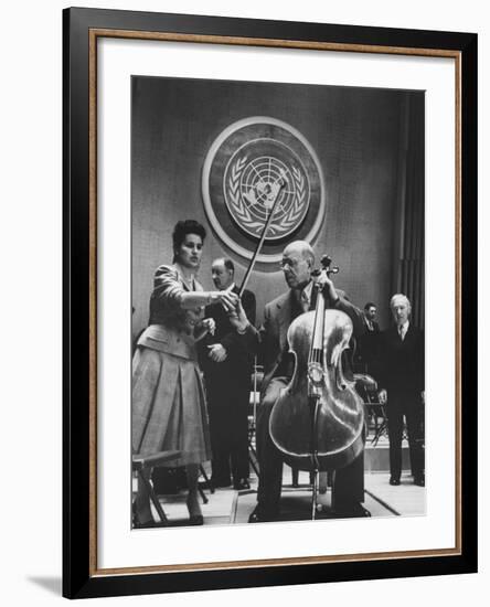 Cellist Pablo Casals Playing a Concert at the Un-null-Framed Premium Photographic Print