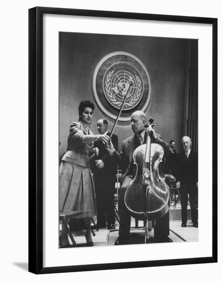 Cellist Pablo Casals Playing a Concert at the Un-null-Framed Premium Photographic Print