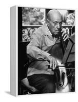 Cellist Pablo Casals Rehearsing at His Home in Prades-Gjon Mili-Framed Premier Image Canvas