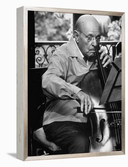 Cellist Pablo Casals Rehearsing at His Home in Prades-Gjon Mili-Framed Premier Image Canvas
