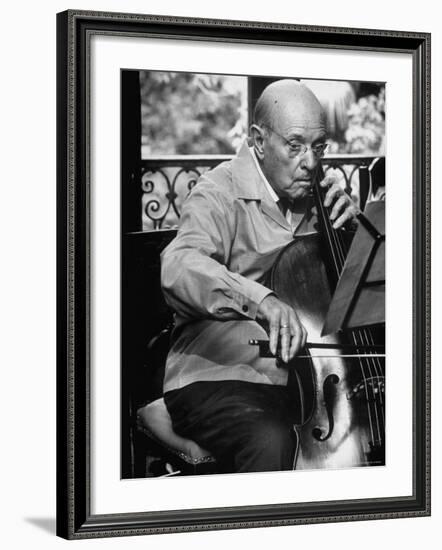 Cellist Pablo Casals Rehearsing at His Home in Prades-Gjon Mili-Framed Premium Photographic Print