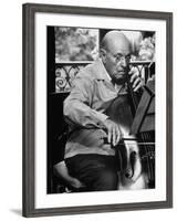 Cellist Pablo Casals Rehearsing at His Home in Prades-Gjon Mili-Framed Premium Photographic Print