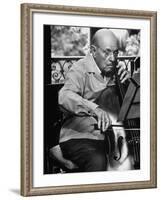 Cellist Pablo Casals Rehearsing at His Home in Prades-Gjon Mili-Framed Premium Photographic Print