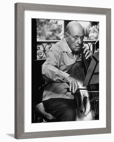 Cellist Pablo Casals Rehearsing at His Home in Prades-Gjon Mili-Framed Premium Photographic Print