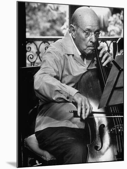 Cellist Pablo Casals Rehearsing at His Home in Prades-Gjon Mili-Mounted Premium Photographic Print