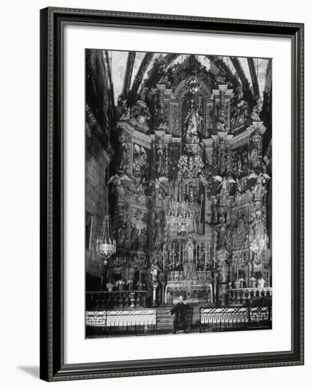 Cellist Pablo Casals Rehearsing His Cello Solo at the Baroque Altar of Church of St. Pierre-Gjon Mili-Framed Premium Photographic Print