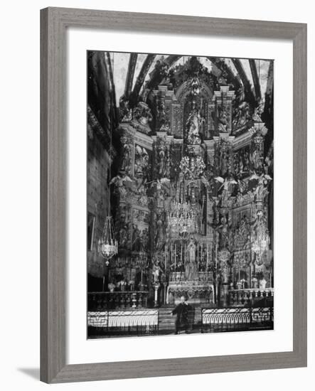 Cellist Pablo Casals Rehearsing His Cello Solo at the Baroque Altar of Church of St. Pierre-Gjon Mili-Framed Premium Photographic Print