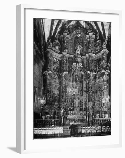 Cellist Pablo Casals Rehearsing His Cello Solo at the Baroque Altar of Church of St. Pierre-Gjon Mili-Framed Premium Photographic Print