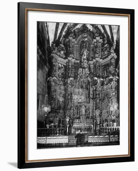 Cellist Pablo Casals Rehearsing His Cello Solo at the Baroque Altar of Church of St. Pierre-Gjon Mili-Framed Premium Photographic Print