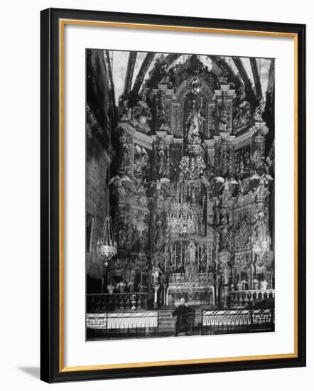 Cellist Pablo Casals Rehearsing His Cello Solo at the Baroque Altar of Church of St. Pierre-Gjon Mili-Framed Premium Photographic Print